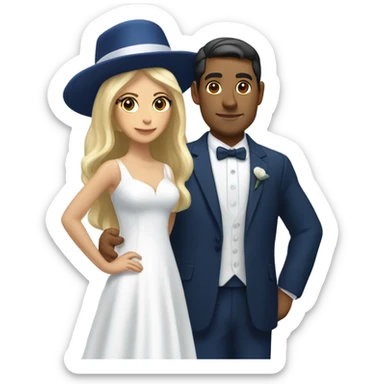Puerto rican beard short hair with blue hat and navy blue suit getting Married with blond long hair girl with white  wedding dress  sticker