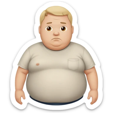 a cartoon fat man holding his stomach wearing t shirt, while looking confused? dont show nipples and person holding stomach sticker