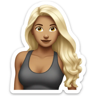 A lightly tanned girl with blonde platinum hair at the gym sticker