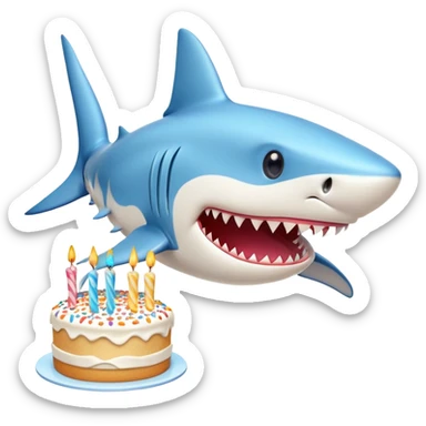 cute blue shark giving a kiss to a birthday cake sticker
