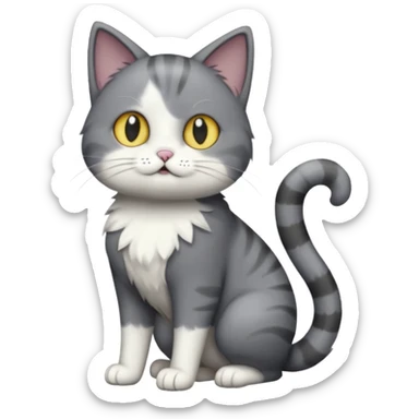 full body derpy looking large short hair dark grey and white cat sticker