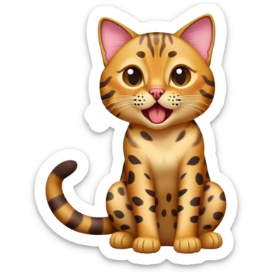 cinematic-comical-[Bengal cat]-full-body-sitting-emoji,-tail-curled-playfully-around-its-paws,-head-tilted-dramatically-while-yawning-exaggeratedly,-sleek-[leopard patterned]-fur,-simplified-yet-hilariously-adorable-features,-highly-detailed,-glowing-with-an-almost-sarcastic-glow sticker