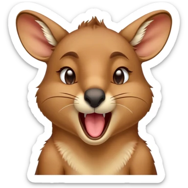 Cinematic Realistic Cute Yawning Kangaroo Portrait Emoji, Head tilted slightly with a dramatic, wide-open yawn, showcasing a soft, textured tawny coat with gently drooping ears and half-closed, drowsy eyes, rendered in exquisite natural detail, high shine, relaxed yet expressive, styled with a dash of rustic charm, soft glowing outline, capturing the essence of a sleepy yet affectionate kangaroo that appears ready to stretch out and settle into a peaceful nap! sticker