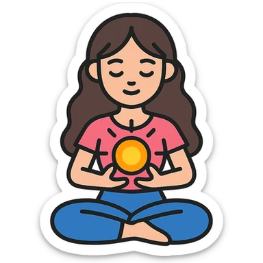 detailed feminine cute girl in lotus pose holding glowing energy orb, vector style with shadows and highlights, transparent background sticker