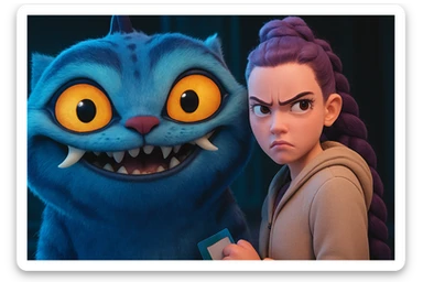 Change the girl's expression to angry with furrowed brows and a frown, keep the style and character the same, only modify her eyes and mouth. sticker