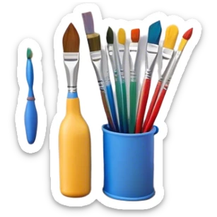 Create an icon that represents the hobby of wall painting, featuring a wall with a beautiful painting in progress. The design should include a paintbrush, a roller, and part of the wall decorated with colorful patterns or a mural. The icon should show the process of creating the artwork, with the brush strokes visible on the wall, symbolizing the artistic nature of the craft. The composition should be balanced and harmonious, evoking creativity and skill. The background should be transparent sticker