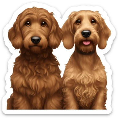  Brown goldendoodle and a black and brown longhair dachshund sitting together  sticker
