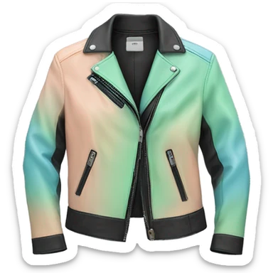 Realistic isolated open pastel green ,peach, pastel blue,and black ombre leather jacket. sticker