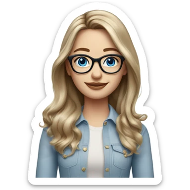 Shoulder length Balayage pale Realistic woman with glasses and blue eyes happy  sticker