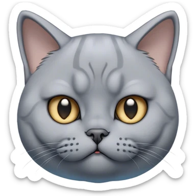 Cinematic Bored Grey British Shorthair Cat Portrait Emoji, Head tilted with a scrunched, utterly disinterested expression, sleek soft grey fur with subtle blue undertones, Simplified yet sharp features, highly detailed, glowing with a dull, indifferent glow, high shine, poised but exuding a sense of boredom, stylized with an air of subtle annoyance, focused yet clearly uninterested, soft glowing outline, capturing the essence of a bored yet adorably snarky kitty, so lifelike it feels like it could roll its eyes and sigh dramatically at any moment! sticker
