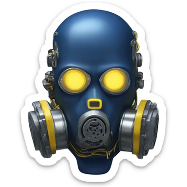 Dark Blue skin cyborg head with yellow respirator mask and circuitry sticker