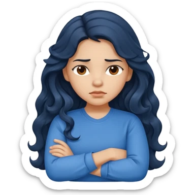 Hispanic girl with long dark wavy hair crossing her arms and slightly pouting sticker