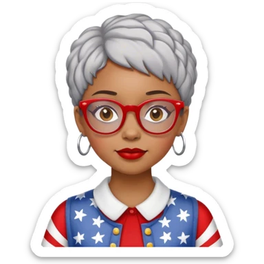 Light skinned Black girl with red glasses short natural gray haircut celebrating Labor Day sticker