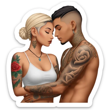 intimate moment between lovers, JetSetFly , photo Realistic Couple with tattoos , Tefi Valenzuela sticker