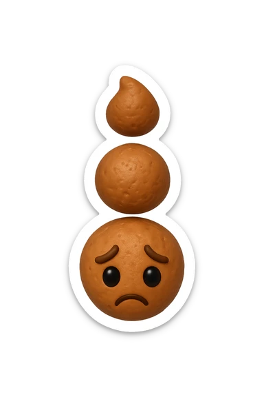 EMOJI STILE IPHONE 3D DI palline di cacca tristi che cadono dall'alto verticalmente, iperrealistico 4k sticker