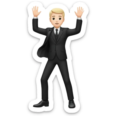 white man in a black suit and shoes, hand raised sticker