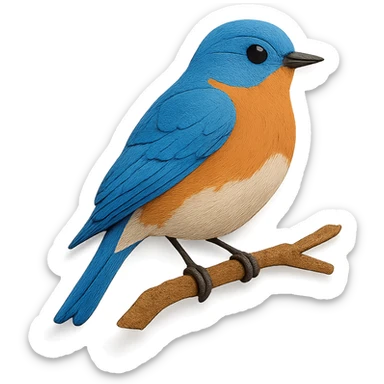 close-up of an Eastern Bluebird perched on a tree branch, fine paper edges, bright blue feathers, orange chest, soft white belly sticker