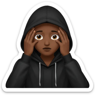 🥷🏽: inspire toi de cet emoji faisant en sorte qu’il est les mains sur ses yeux et garde sa cagoule noir avec uniquement ses yeux apparent sticker