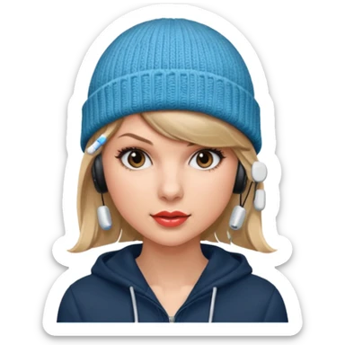 taylor swift wearing beanie, wearing wired earphones sticker