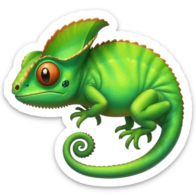 green chameleon looking at me, make it look like an emoji and standalone, with no branch. Make it very cute and like an animation.  sticker
