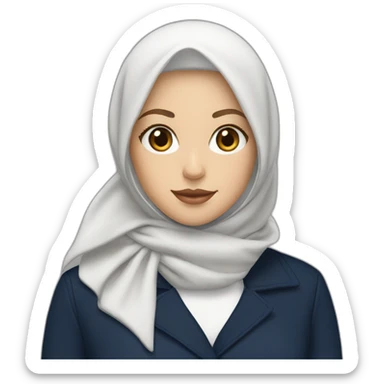 muslim white girl with white hijab and navy blue trench coat sticker