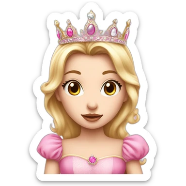 white skin princess with crown and pink princess dress sending kiss sticker