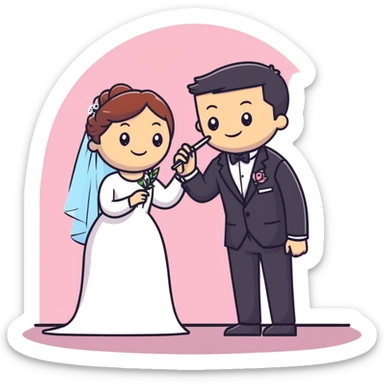 Person in fancy suit sneaking into wedding ceremony with mischievous smile, uninvited guest, smoking joint sticker