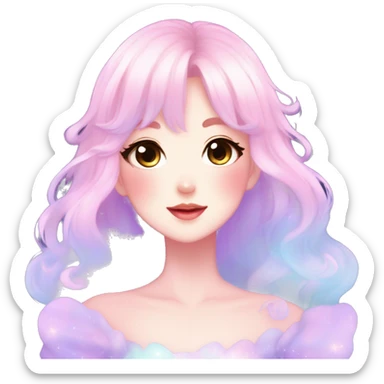 Gorgeous pastel anime style lady blushing nebula gradient sparkle face dreamy idol model colorful shiny stars galaxy kawaii cottagecore pearly petite simplistic aesthetic trending style sticker