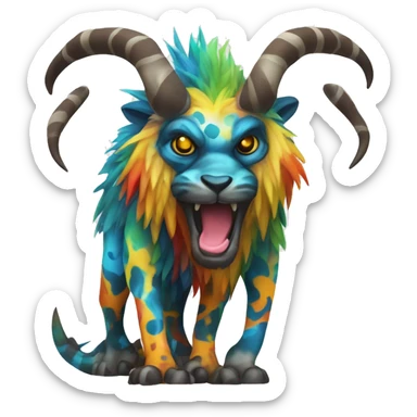 a colorful edgy vernid-fionbri-animal-creature with splash patterns full body sticker