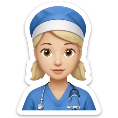 A middle aged female nurse wearing scrubs sticker
