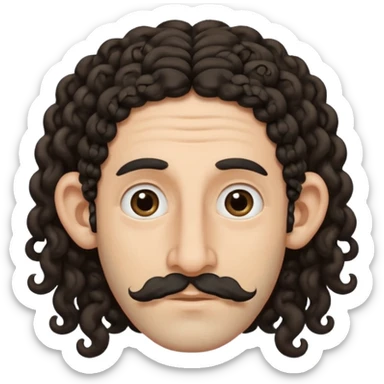 jewish jew man's face, wearing a tiny black kippah and 2 curly long hair strands near the ears, big nose, only face, no body, no mustache sticker