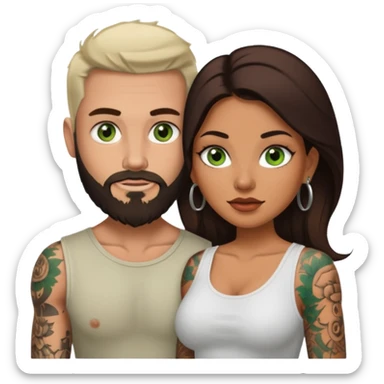Brown eyed Latina woman with pierced nipples and tattoos having sex white a white man with green eyes and a beard  sticker