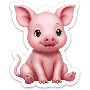 cinematic-[realistic piglet]-realistic-full-body-sitting-emoji,-tail-flicking-lazily,-head-tilted-dramatically,-sleek-[pink]-skin,-simplified-yet-realistic-focused-features,-highly-detailed,-glowing-with-an-almost-sarcastic-glow sticker