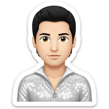 Danny Wood from NKOTB with black hair, white sequin outfit sticker