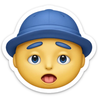 An emoji with a blue hat on its head and 1 blink and tongue sticking out sticker