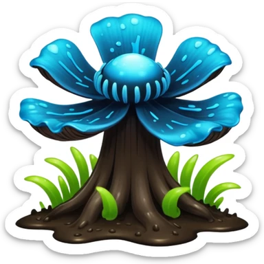 Black and cyan and blue and neon green bioluminescent shiny glowing ET gooey shroomy plenty icky sticky muddy swampy spore flower ecosystem environment  sticker