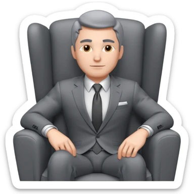 businessman sitting in an armchair, confident relaxed pose, formal suit and tie, professional corporate vibe, 3D cartoon style, mobile game icon style, clean background, no text, no watermark
 sticker