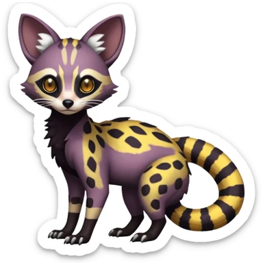 Rare realistic warm-colored lush exotic cute edgy epic futuristic aesthetic gloomy spooky dark modern colorful cyber-Genet-Trico-species-Fakemon-hybrid-creature, with beautiful intricate markings, full body sticker