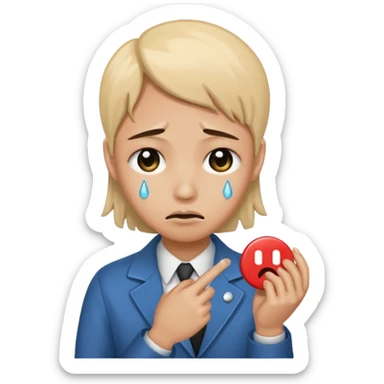 Face with tears holding a button saying its time for the world to end sticker