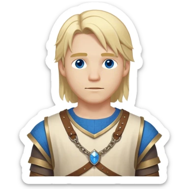 medieval summer outfit worn by a DnD themed fantasy male character. basic sleeveless tunic made of lightweight wool, slightly open at the sides for breathability. clothes only above the waist. The clothes full waist. The character's haven't arms. character is white-skinned, blonde hair, blue eyes, shoulder-length straight hair. sticker