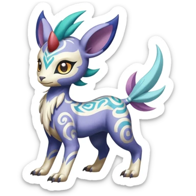 Tropical Tiny Marked Patterned Tribal Colorful Skilled Adept Graceful Asian Painted Garurumon-Meloetta-Absol-Suicune-Cobalion-fusion-hybrid-creature (full body) sticker