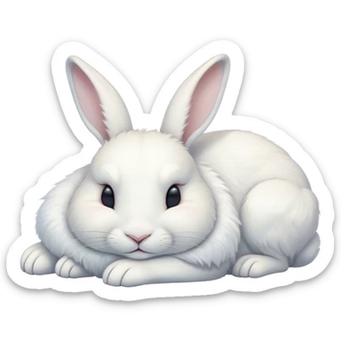 Meme-Worthy Cute Sleeping White Rabbit Portrait Emoji, Head resting peacefully with a contented smile, showcasing a delightfully compact build and a luxuriously soft pure white fur, eyes shut in a serene nap, Simplified yet hilariously adorable features, highly detailed, glowing with a soft, drowsy light, high shine, relaxed and utterly lovable, stylized with an air of playful laziness, bright and heartwarming, soft glowing outline, capturing the essence of a comically sleepy bunny, so meme-worthy it feels like it could instantly become the next viral sensation of adorable slumber! sticker