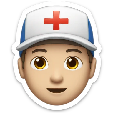 Ambulance yung man with white skin and brown hair and a cap sticker