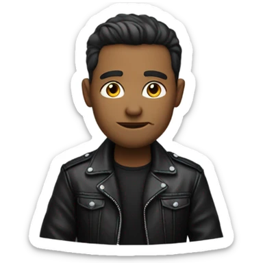 I want an emoji of a man wearing a black leather jacket and sitting at his desk. The face and eyes have to be looking up, as if they were looking at the sky. sticker