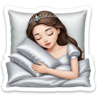 sleeping beauty brunette white girl with a silver silk pillow sticker