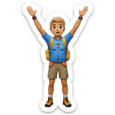 man on top of a mountain, arms raised, apple style emoji sticker