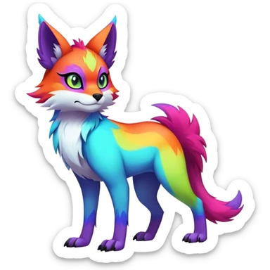 Neon-colored multi-colored edgy cool Falvie-Fionbri-creature-fursona, full body, with random markings sticker