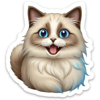 Cinematic Adorable Fluffy Brown Seal Ragdoll Cat Portrait Emoji, Head tilted cutely with big, sparkling blue eyes, soft brown seal-colored fur with darker points on the ears, face, and paws, Simplified yet irresistibly adorable features, highly detailed, glowing with a soft, warm glow, high shine, yawning in a peaceful and playful manner, stylized with a touch of whimsy, bright and endearing, soft glowing outline, capturing the essence of a relaxed and loving kitten, so cute it feels like it could leap out of the screen and stretch into a cozy nap! sticker
