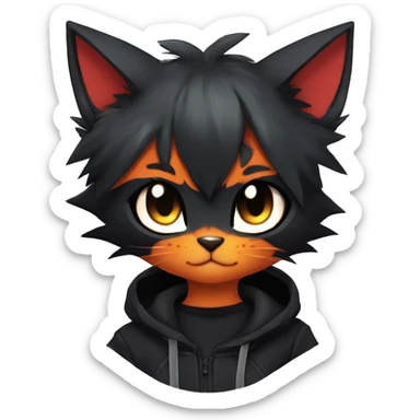 Edgy Shy Anthro boyish cool pretty dark black Litten-Pokémon-cat-fursona techwear sticker