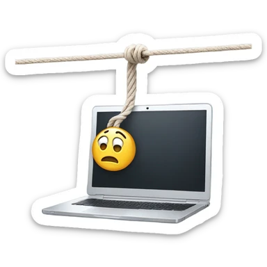 rope hanging from the ceiling holding an open laptop sticker